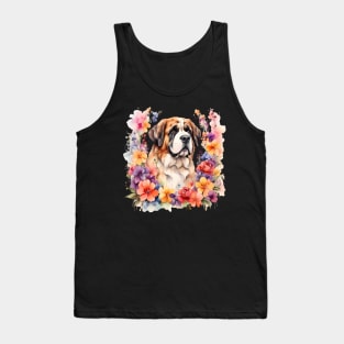 A st bernard dog decorated with beautiful watercolor flowers Tank Top